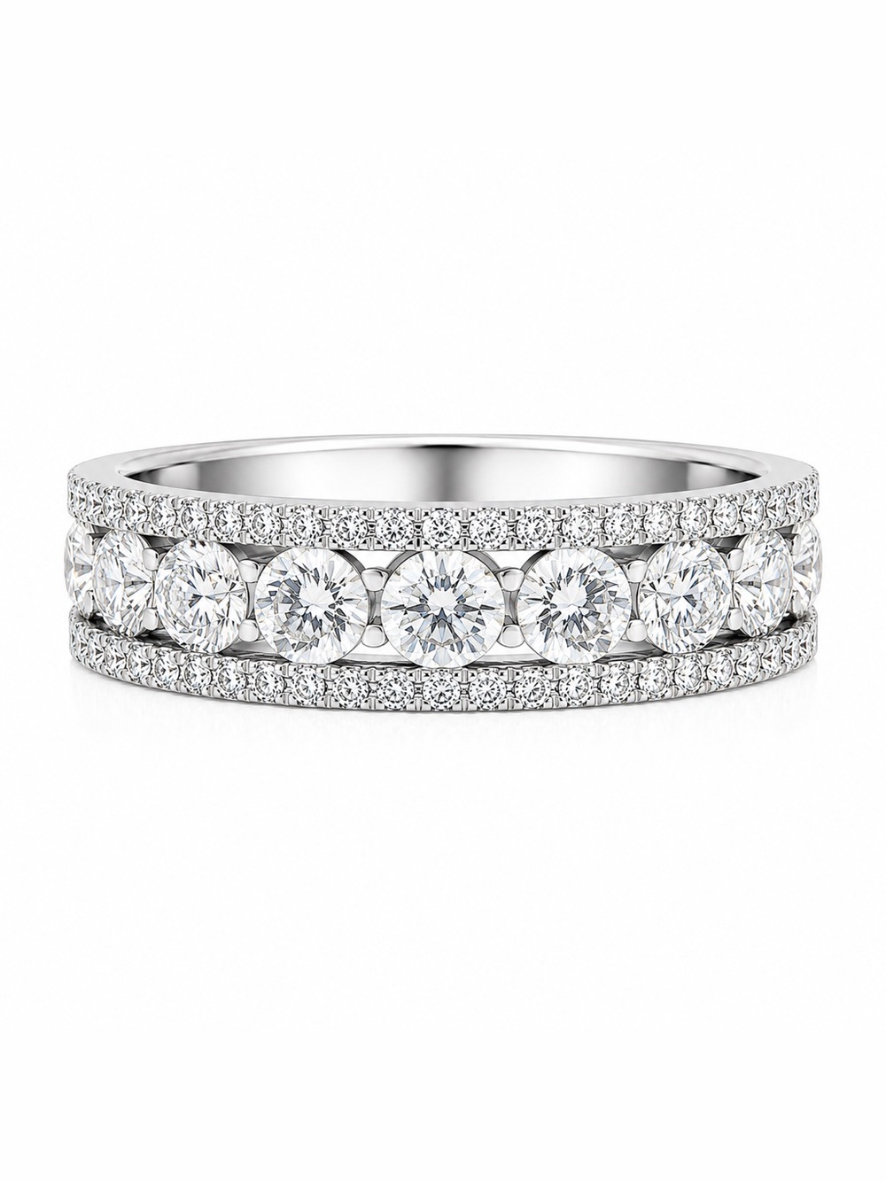 Moissanite Eternity Band Ring 2.58ctw Sterling Silver Wide Stackable NWT Size 8
